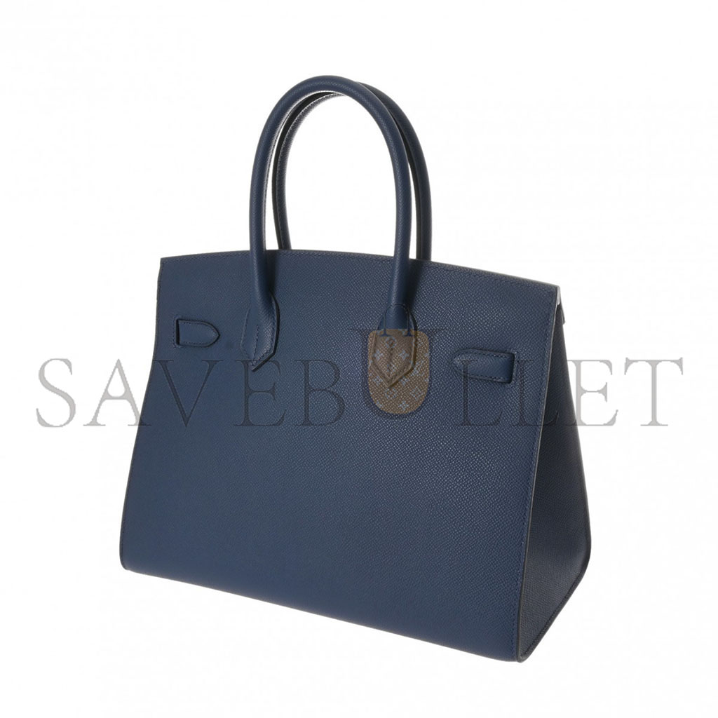 H**mes birkin 30 epsom leather duck blue silver buckle platinum bag 614760 (30*23*15cm)